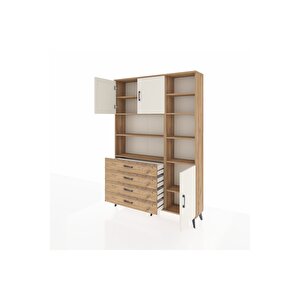 Arges Dolap 9 Raflı 4 Çekmeceli 3 Kapaklı 132x30x195 Çam-aytaşı/çam