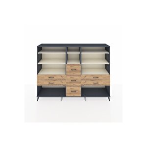 Hyperion Dolap 8 Raflı 7 Çekmeceli  220x44x163 Antrasit-aytaşı/çam