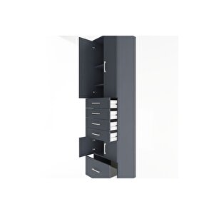 Hyperion Dolap 4 Raflı 5 Çekmeceli 4 Kapaklı 60x44x243 Antrasit-antrasit