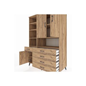 Kronos Dolap 8 Raflı 5 Çekmeceli 3 Kapaklı 132x59x195 Çam-çam/çam