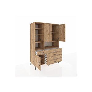 Kronos Dolap 8 Raflı 5 Çekmeceli 3 Kapaklı 132x59x195 Çam-çam/çam