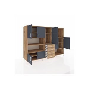 Kronos Dolap 10 Raflı 4 Çekmeceli 8 Kapaklı 220x59x163 Çam-antrasit/çam