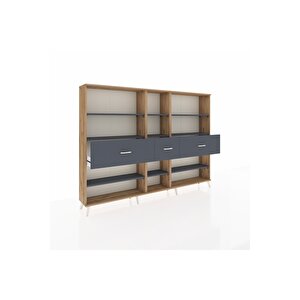 Arges Dolap 9 Raflı 3 Çekmeceli  220x30x163 Çam-antrasit