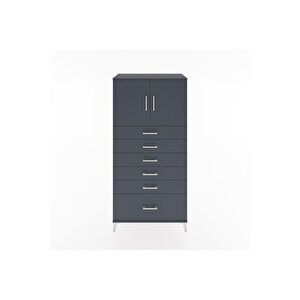 Hyperion Dolap Tek Raflı 6 Çekmeceli 2 Kapaklı 88x44x182 Antrasit-antrasit