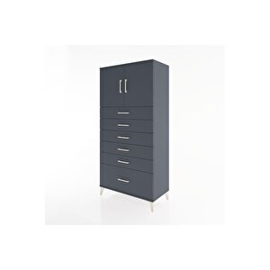 Hyperion Dolap Tek Raflı 6 Çekmeceli 2 Kapaklı 88x44x182 Antrasit-antrasit