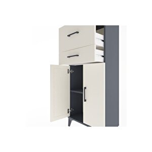 Arges Dolap Tek Raflı 2 Çekmeceli 2 Kapaklı 60x30x134 Antrasit-aytaşı