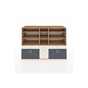 Kronos Dolap 11 Raflı 5 Çekmeceli 4 Kapaklı 220x59x163 Çam-antrasit/aytaşı