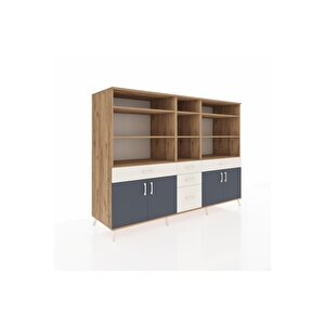 Kronos Dolap 11 Raflı 5 Çekmeceli 4 Kapaklı 220x59x163 Çam-antrasit/aytaşı