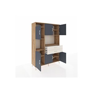 Hyperion Dolap 8 Raflı 2 Çekmeceli 6 Kapaklı 132x44x195 Çam-antrasit/aytaşı