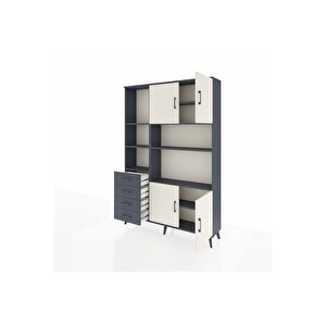 Arges Dolap 8 Raflı 4 Çekmeceli 4 Kapaklı 132x30x195 Antrasit-aytaşı/antrasit