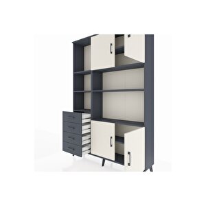 Arges Dolap 8 Raflı 4 Çekmeceli 4 Kapaklı 132x30x195 Antrasit-aytaşı/antrasit
