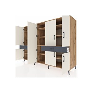 Kronos Dolap 12 Raflı 2 Çekmeceli 8 Kapaklı 220x59x163 Çam-aytaşı/antrasit