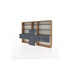 Arges Dolap 8 Raflı 7 Çekmeceli  220x30x163 Çam-antrasit