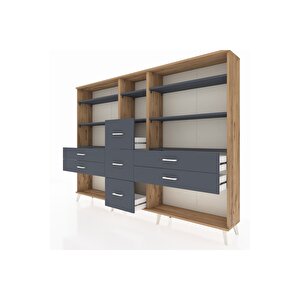 Arges Dolap 8 Raflı 7 Çekmeceli  220x30x163 Çam-antrasit