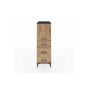 Kronos Dolap Tek Raflı 4 Çekmeceli Tek Kapaklı 44x59x134 Antrasit-çam