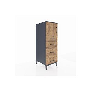 Kronos Dolap Tek Raflı 4 Çekmeceli Tek Kapaklı 44x59x134 Antrasit-çam