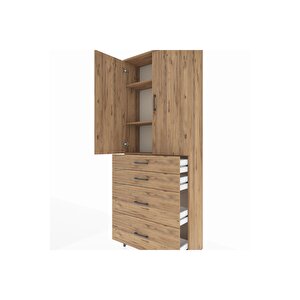 Arges Dolap 3 Raflı 4 Çekmeceli 2 Kapaklı 88x30x221 Çam-çam