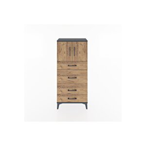 Hyperion Dolap Tek Raflı 4 Çekmeceli 2 Kapaklı 60x44x134 Antrasit-çam