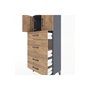 Hyperion Dolap Tek Raflı 4 Çekmeceli 2 Kapaklı 60x44x134 Antrasit-çam