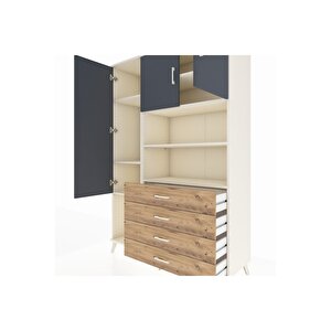 Hyperion Dolap 7 Raflı 4 Çekmeceli 3 Kapaklı 132x44x195 Aytaşı-antrasit/çam