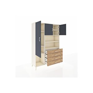 Hyperion Dolap 7 Raflı 4 Çekmeceli 3 Kapaklı 132x44x195 Aytaşı-antrasit/çam