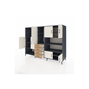 Kronos Dolap 9 Raflı 4 Çekmeceli 8 Kapaklı 220x59x163 Antrasit-aytaşı/çam