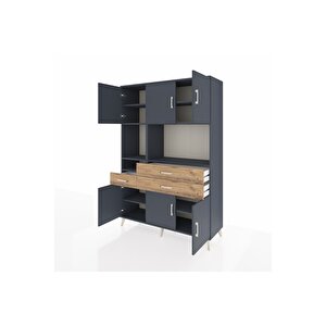 Hyperion Dolap 9 Raflı 3 Çekmeceli 6 Kapaklı 132x44x195 Antrasit-antrasit/çam