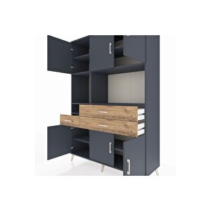 Hyperion Dolap 9 Raflı 3 Çekmeceli 6 Kapaklı 132x44x195 Antrasit-antrasit/çam