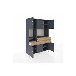 Hyperion Dolap 9 Raflı 3 Çekmeceli 6 Kapaklı 132x44x195 Antrasit-antrasit/çam