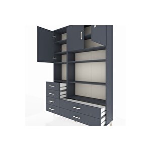 Arges Gardrop 9 Raflı 6 Çekmeceli 3 Kapaklı 132x30x195 Antrasit-antrasit