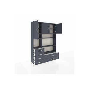 Arges Gardrop 9 Raflı 6 Çekmeceli 3 Kapaklı 132x30x195 Antrasit-antrasit
