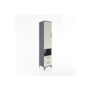 Hyperion Dolap 4 Raflı 2 Çekmeceli Tek Kapaklı 44x44x221 Antrasit-aytaşı