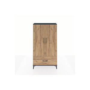 Arges Dolap 2 Raflı Tek Çekmeceli Tek Askılı 88x30x163 Antrasit-çam
