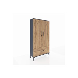 Arges Dolap 2 Raflı Tek Çekmeceli Tek Askılı 88x30x163 Antrasit-çam