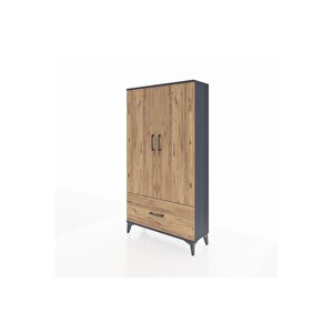 Arges Dolap 2 Raflı Tek Çekmeceli Tek Askılı 88x30x163 Antrasit-çam