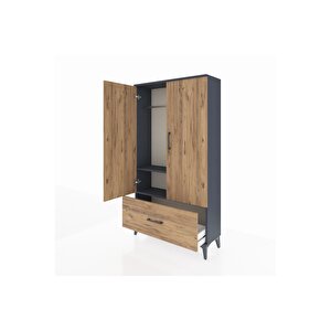 Arges Dolap 2 Raflı Tek Çekmeceli Tek Askılı 88x30x163 Antrasit-çam