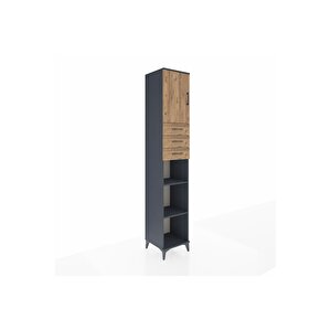 Hyperion Dolap 4 Raflı 3 Çekmeceli Tek Kapaklı 44x44x243 Antrasit-çam