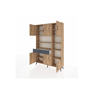 Arges Dolap 10 Raflı Tek Çekmeceli 6 Kapaklı 132x30x195 Çam-çam/antrasit