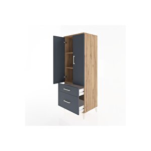 Hyperion Dolap 3 Raflı 2 Çekmeceli 2 Kapaklı 60x44x163 Çam-antrasit