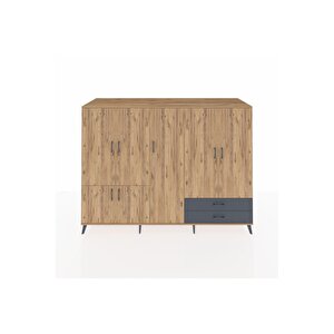 Kronos Dolap 12 Raflı 2 Çekmeceli 7 Kapaklı 220x59x163 Çam-çam/antrasit