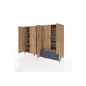 Kronos Dolap 12 Raflı 2 Çekmeceli 7 Kapaklı 220x59x163 Çam-çam/antrasit