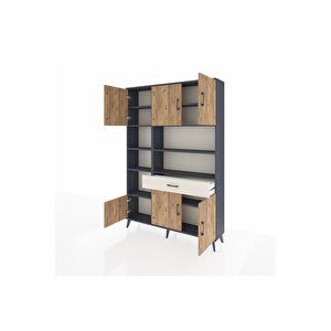 Arges Dolap 10 Raflı Tek Çekmeceli 6 Kapaklı 132x30x195 Antrasit-çam/aytaşı