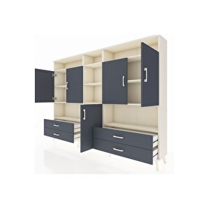 Arges Dolap 12 Raflı 4 Çekmeceli 5 Kapaklı 220x30x163 Aytaşı-antrasit
