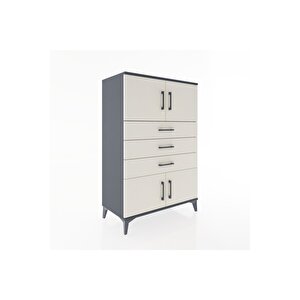 Hyperion Dolap Tek Raflı 3 Çekmeceli 4 Kapaklı 88x44x134 Antrasit-aytaşı