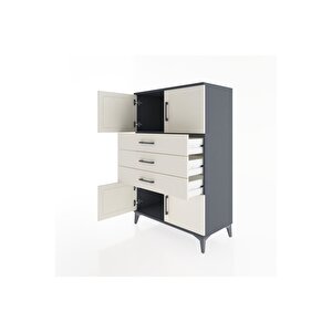 Hyperion Dolap Tek Raflı 3 Çekmeceli 4 Kapaklı 88x44x134 Antrasit-aytaşı