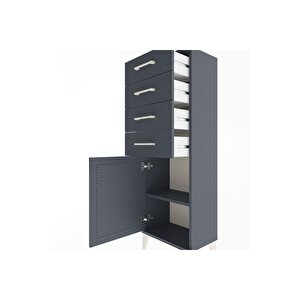 Arges Dolap Tek Raflı 4 Çekmeceli Tek Kapaklı 44x30x134 Antrasit-antrasit