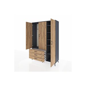 Hyperion Gardrop 6 Raflı 3 Çekmeceli Tek Askılı 132x44x195 Antrasit-çam