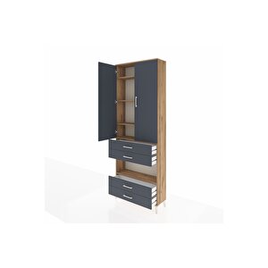 Arges Dolap 5 Raflı 4 Çekmeceli 2 Kapaklı 88x30x243 Çam-antrasit