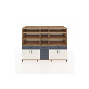 Kronos Dolap 11 Raflı 5 Çekmeceli 4 Kapaklı 220x59x163 Çam-aytaşı/antrasit