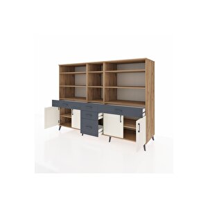 Kronos Dolap 11 Raflı 5 Çekmeceli 4 Kapaklı 220x59x163 Çam-aytaşı/antrasit